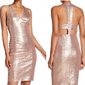 Jay x Jay Godfrey Sequin Sheath Dress V Neck Cutout Rose Gold Pink Sz 12